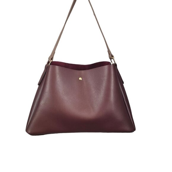 Burgundy Shoulder Bag Faux Leather Two Piece Handbag Set - Picture 3 of 15